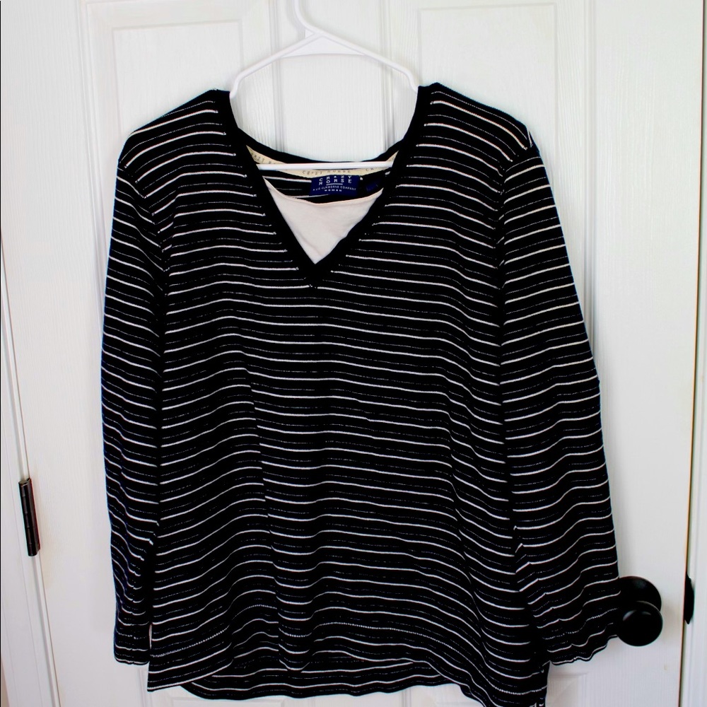 3x navy/white stripe long sleeved top